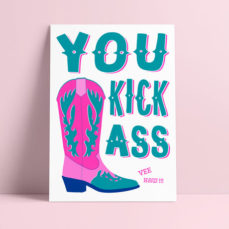 Riso print You kick ass cowboy boots-Ansichtkaarten-Fun Riso-Studio Inktvis