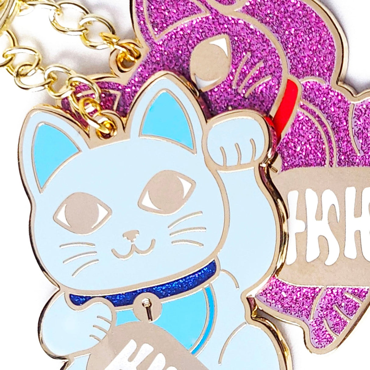 Maneki Neko Sleutelhanger - Roze Glitter Gelukskat