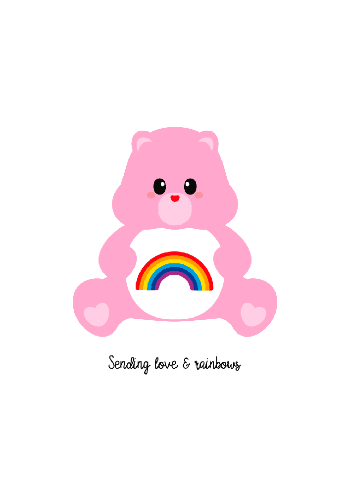 Care bear troetelbeertje sending love and rainbows-Ansichtkaarten-Studio Inktvis-Studio Inktvis