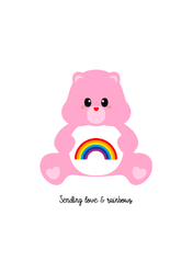 Care bear troetelbeertje sending love and rainbows-Ansichtkaarten-Studio Inktvis-Studio Inktvis