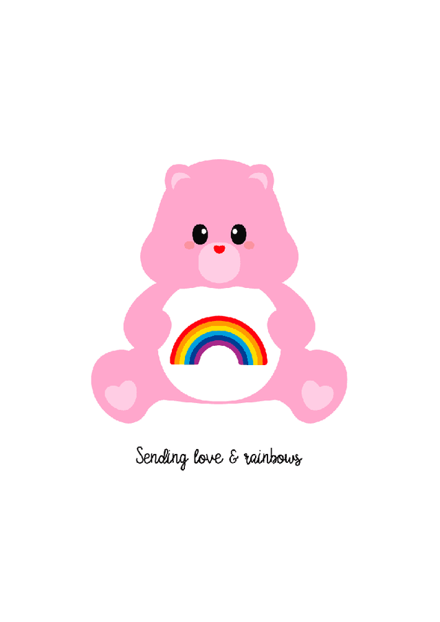 Care bear troetelbeertje sending love and rainbows-Ansichtkaarten-Studio Inktvis-Studio Inktvis