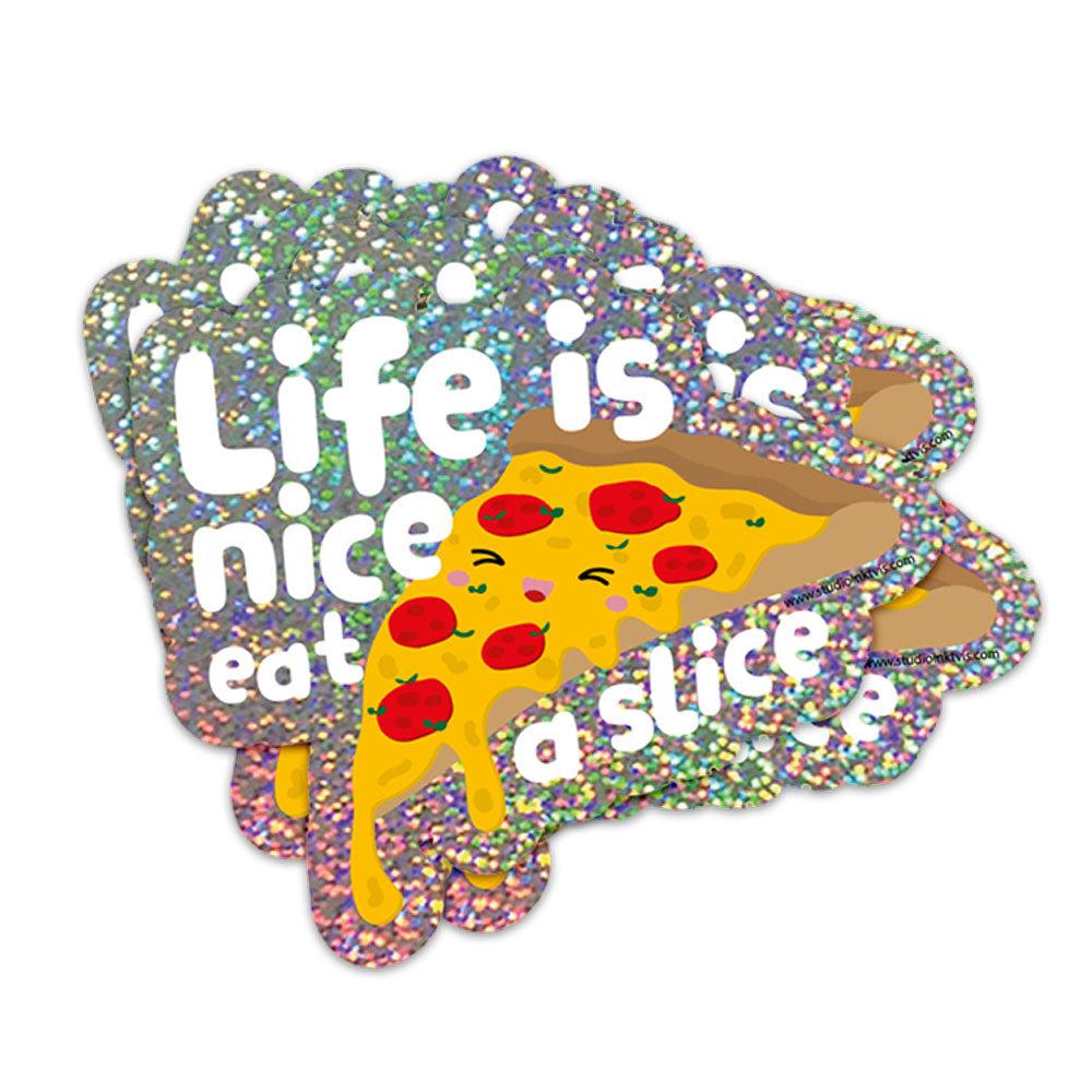 Glitter sticker Pizza Life is nice-Stickers-Studio Inktvis-Studio Inktvis