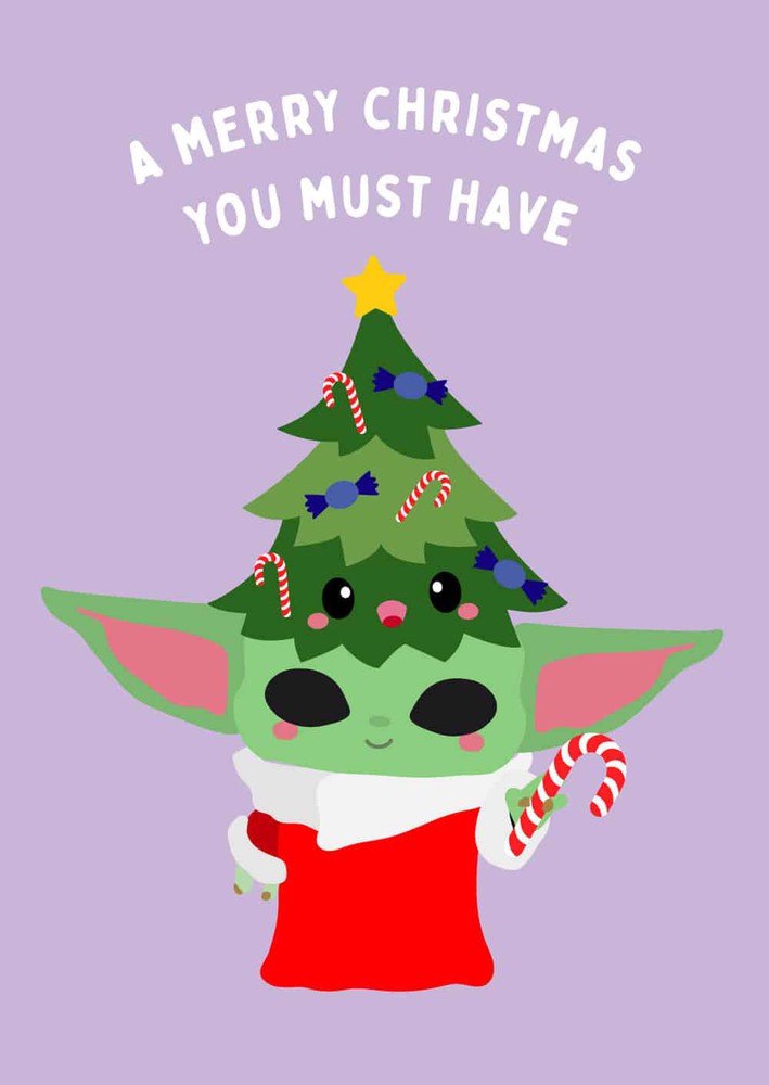 Kerstkaart baby yoda star wars-Ansichtkaarten-Studio Inktvis-Studio Inktvis