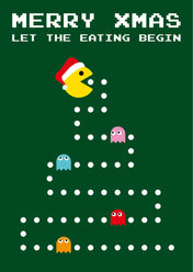 Kerstkaart pac man let the eating begin-Ansichtkaarten-Studio Inktvis-Studio Inktvis