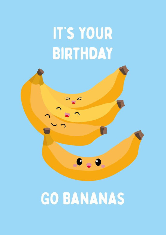 Postkaart Go bananas verjaardag-Ansichtkaarten-Studio Inktvis-Studio Inktvis