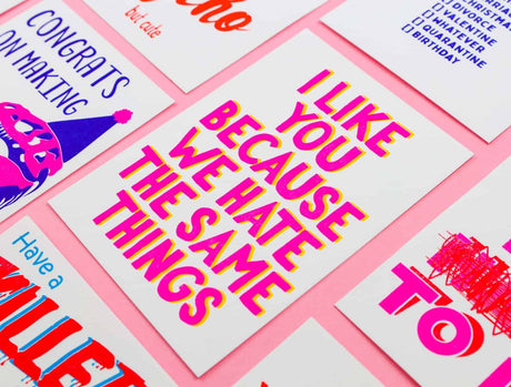 Riso print I like you because we hate the same things-Ansichtkaarten-Fun Riso-Studio Inktvis