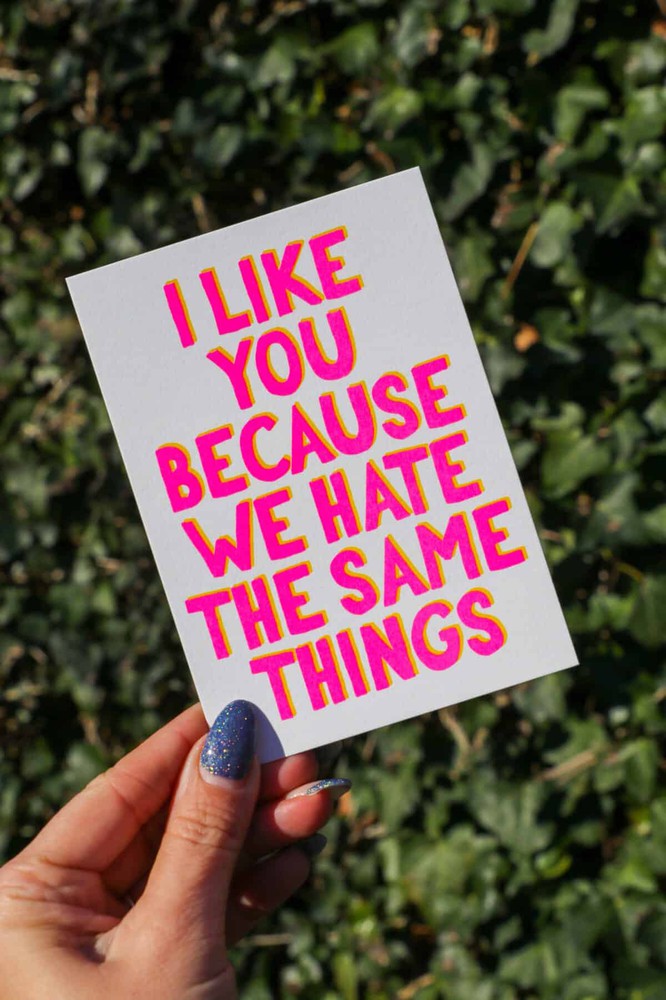 Riso print I like you because we hate the same things-Ansichtkaarten-Fun Riso-Studio Inktvis