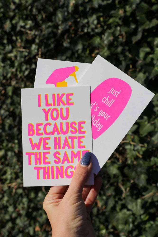 Riso print I like you because we hate the same things-Ansichtkaarten-Fun Riso-Studio Inktvis