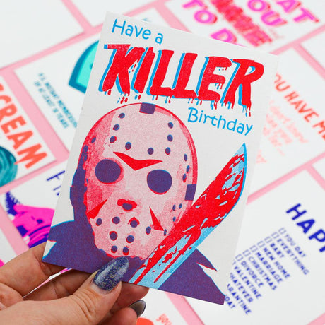 Riso print Jason friday the 13th have a killer birthday-Ansichtkaarten-Fun Riso-Studio Inktvis