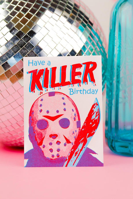 Riso print Jason friday the 13th have a killer birthday-Ansichtkaarten-Fun Riso-Studio Inktvis