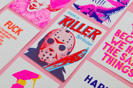 Riso print Jason friday the 13th have a killer birthday-Ansichtkaarten-Fun Riso-Studio Inktvis