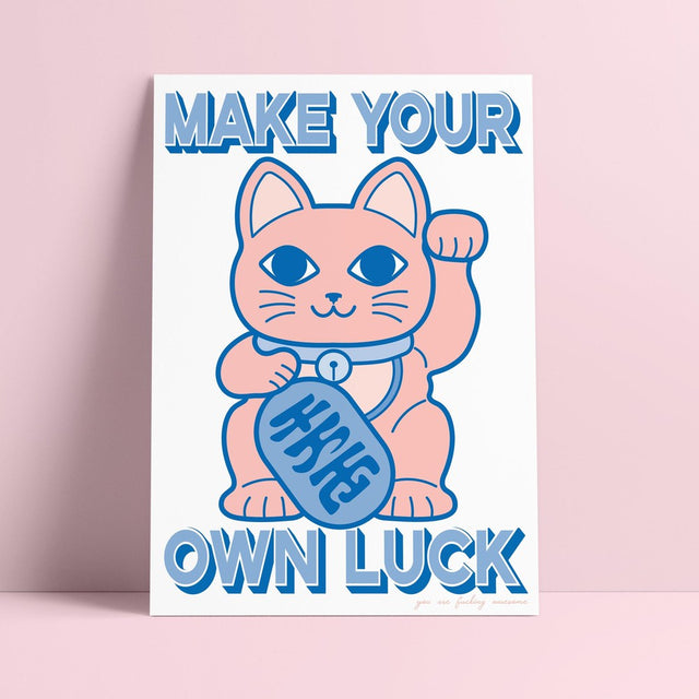 Riso print Lucky cat Maneki neko-Ansichtkaarten-Fun Riso-Studio Inktvis