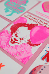 Riso print Pennywise you can't escape it-Ansichtkaarten-Fun Riso-Studio Inktvis