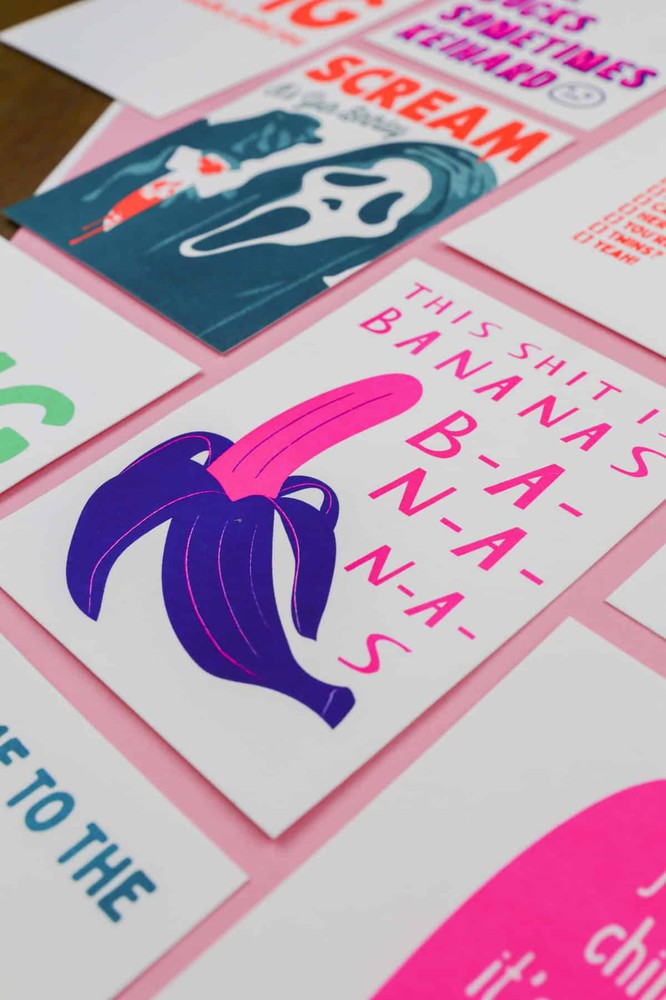 Riso print This shit is bananas-Ansichtkaarten-Fun Riso-Studio Inktvis