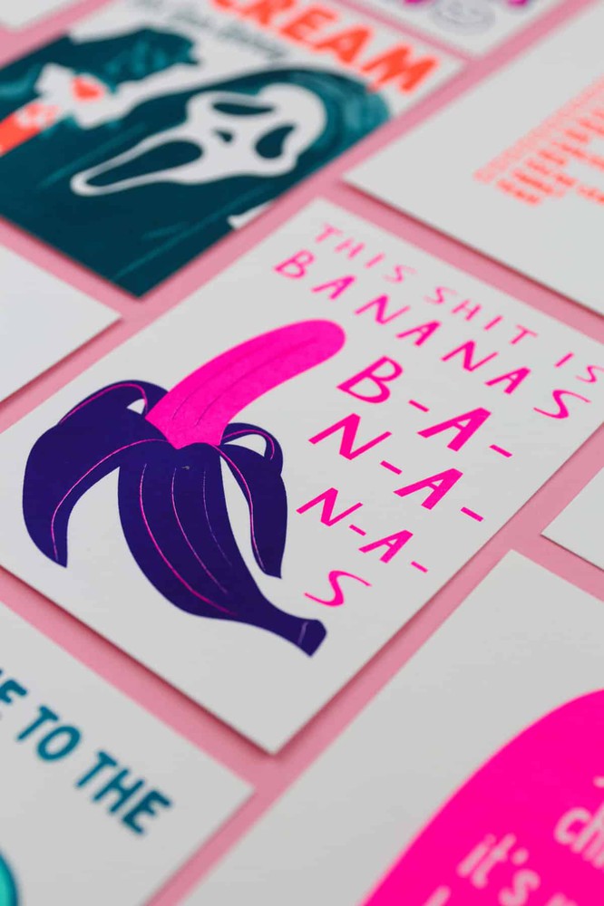 Riso print This shit is bananas-Ansichtkaarten-Fun Riso-Studio Inktvis