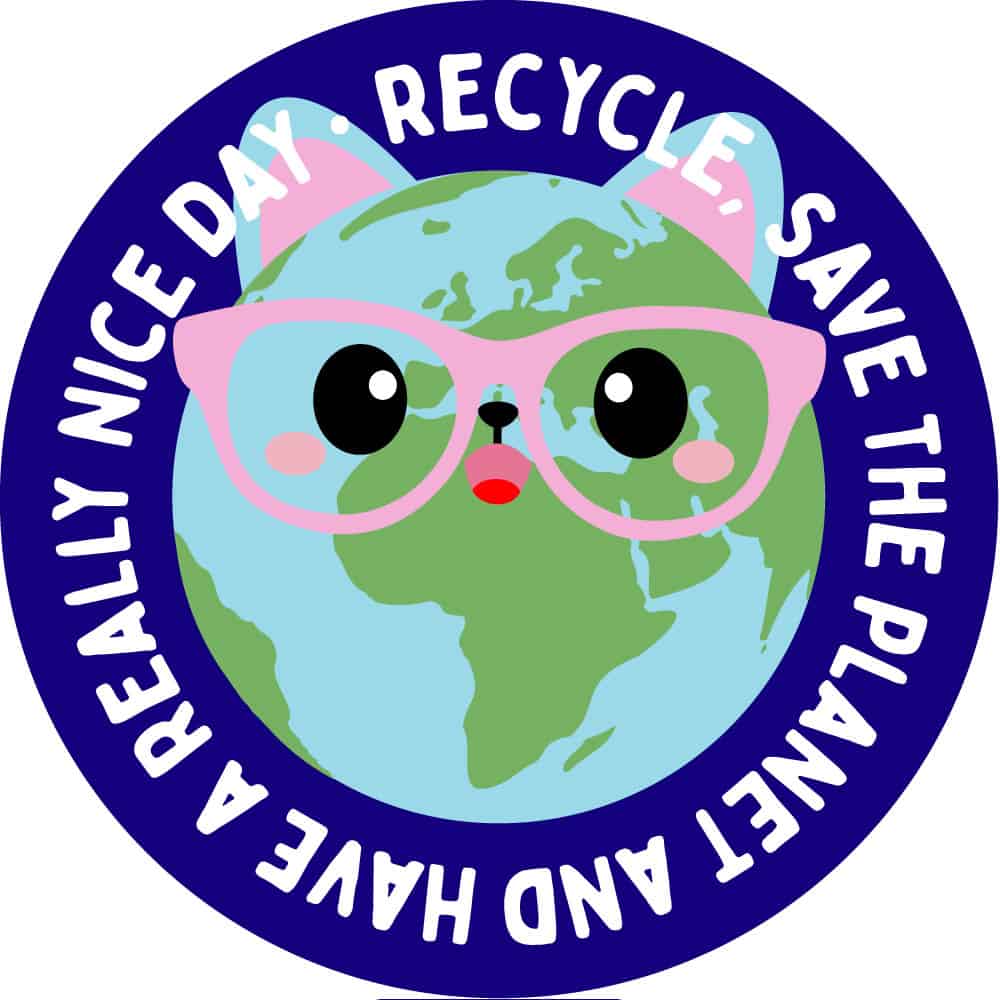 Sticker recycle Cat planet 75MM-Stickers-Studio Inktvis-Studio Inktvis