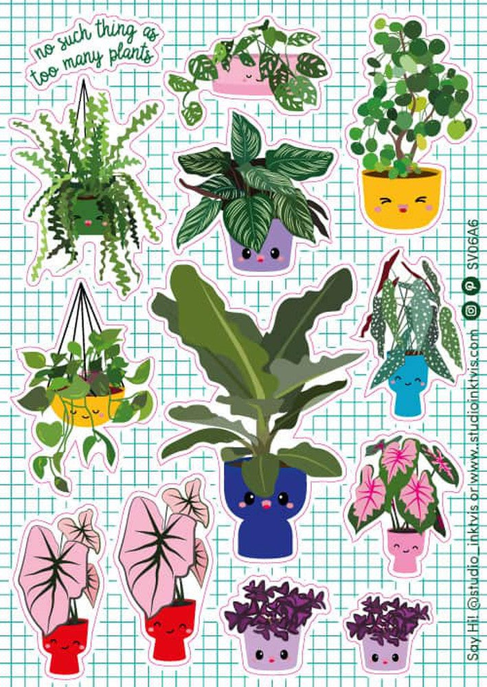 Stickervel Planten met o.a. Bananenplant , Calathea, Zaagcactus, Caladium-Stickers-Hip-Studio Inktvis